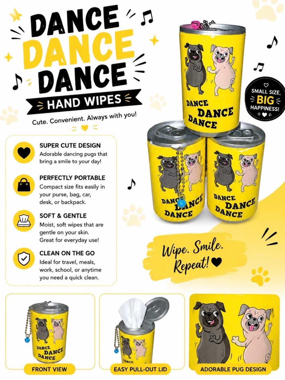 DANCE DANCE DANCE 3 PACK HAND WIPES IN CONTAINER BAG CHARM